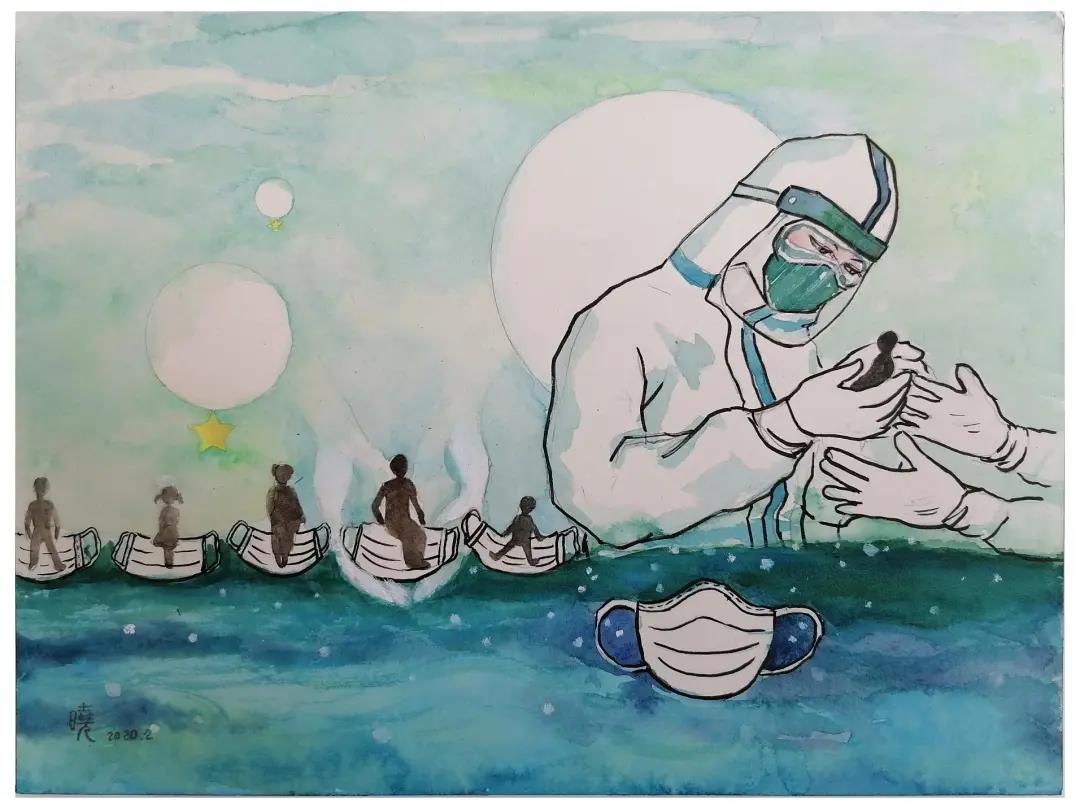 三年级抗疫儿童画-图3