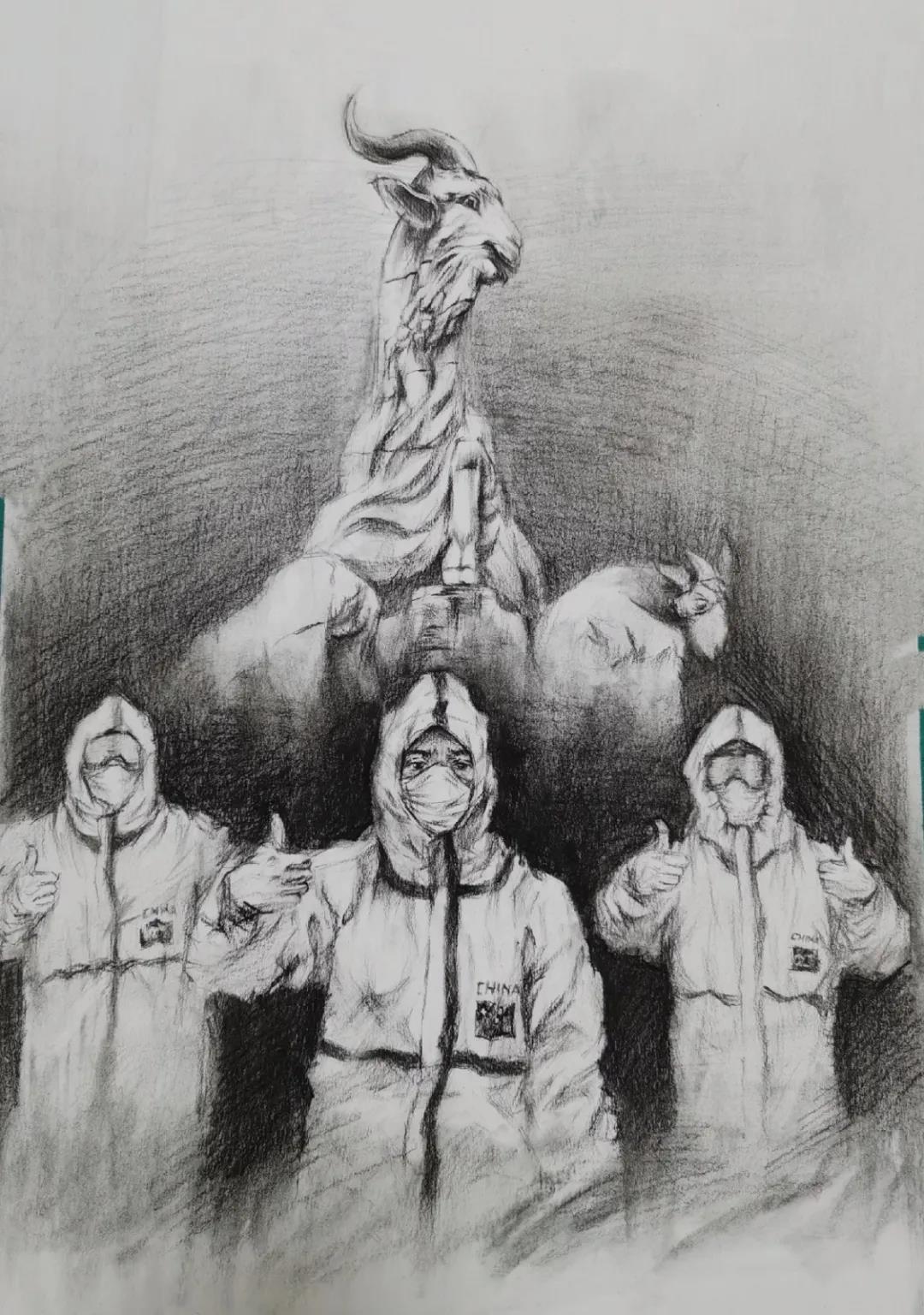 最美逆行者绘画图片（黑板）-图3