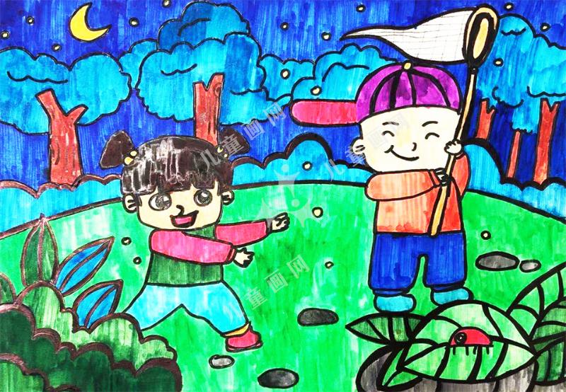 创意画抓萤火虫