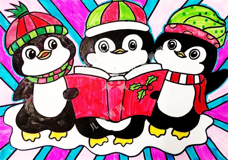 企鹅兄弟儿童手绘画