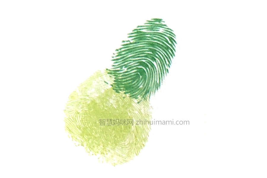 步骤3：用食指再大拇指指印的上边按出一片白菜的叶子。