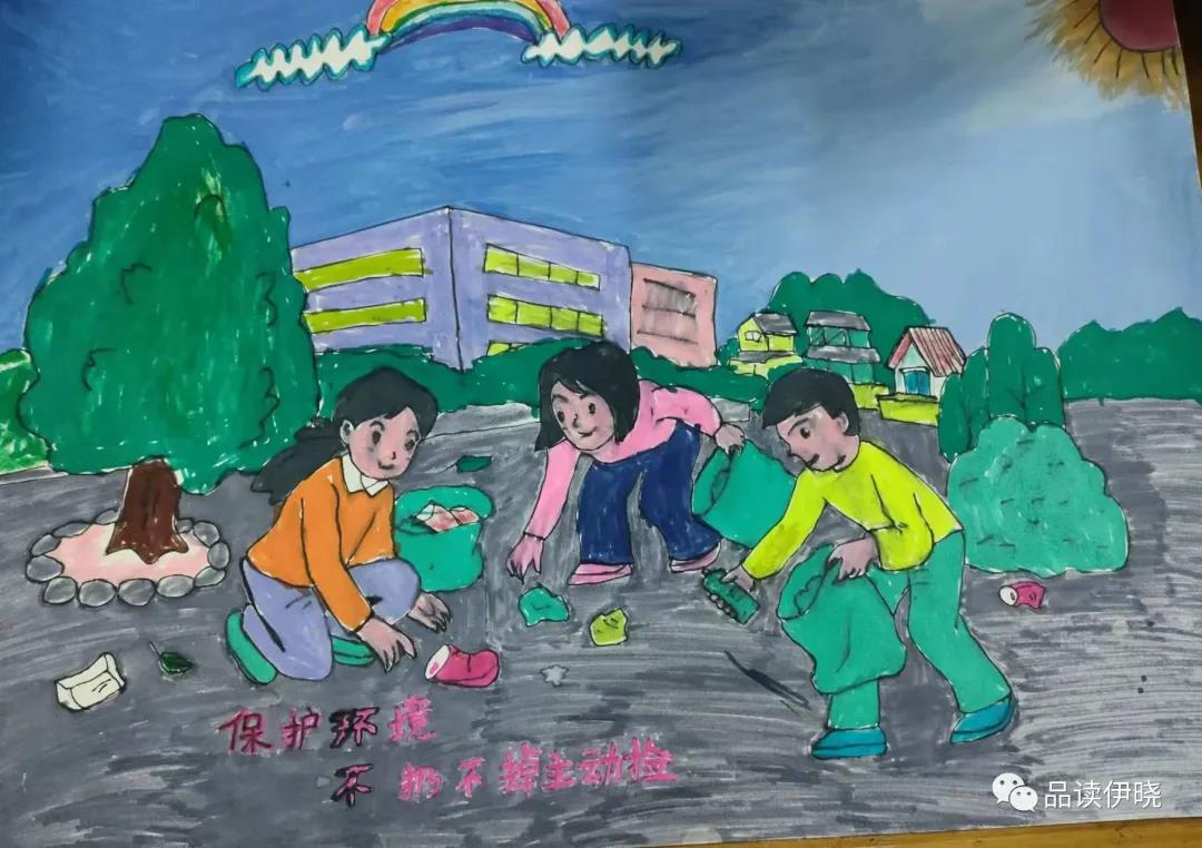 小手拉大手共创文明城儿童画-图1