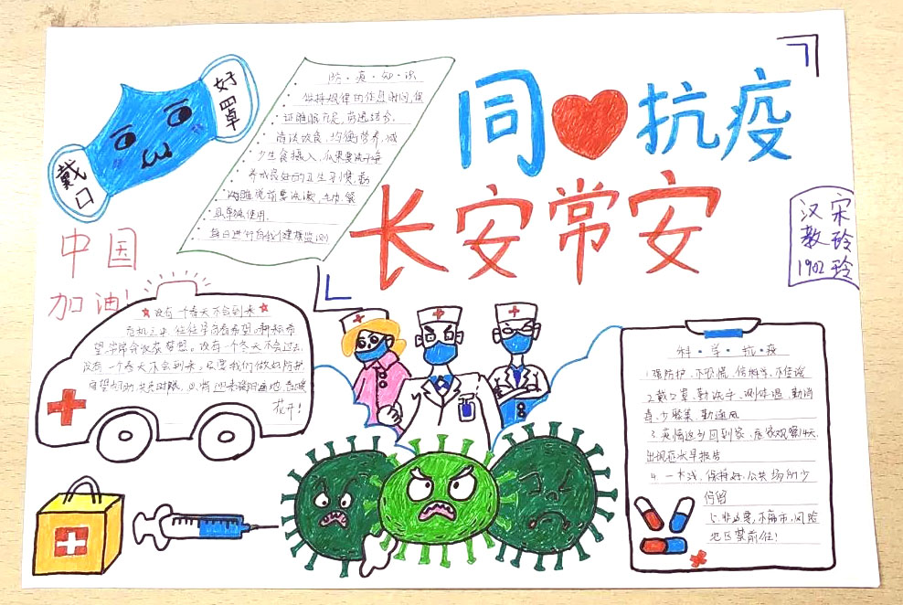 “同心战疫，西安加油”主题手抄报-图4