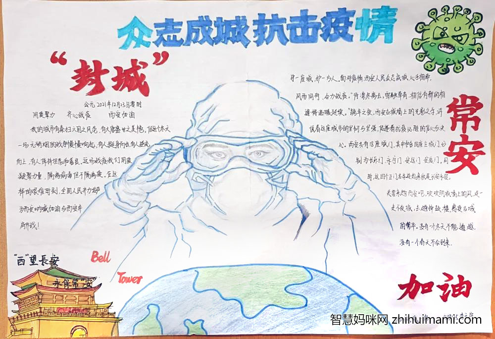 西安加油抗疫手抄报图片-图4