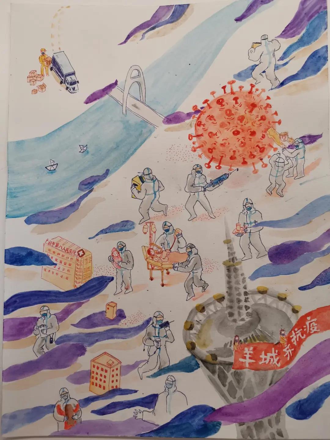 抗疫儿童画-与“疫魔”竞速-图4