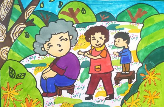 百善孝为先主题儿童画-图1