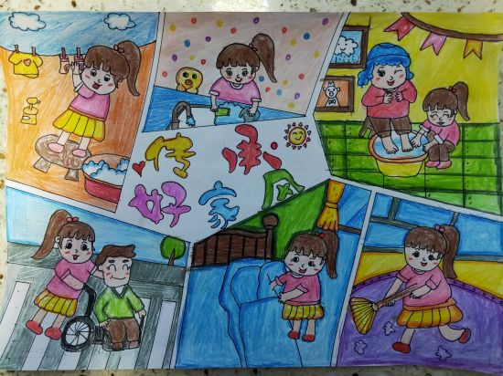 百善孝为先主题儿童画-图7