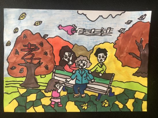 孝敬老人主题儿童画-图1