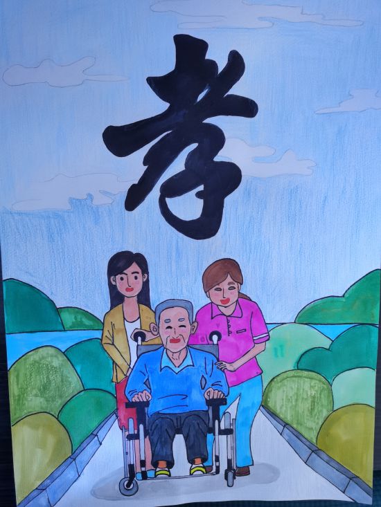 孝敬老人主题儿童画-图7