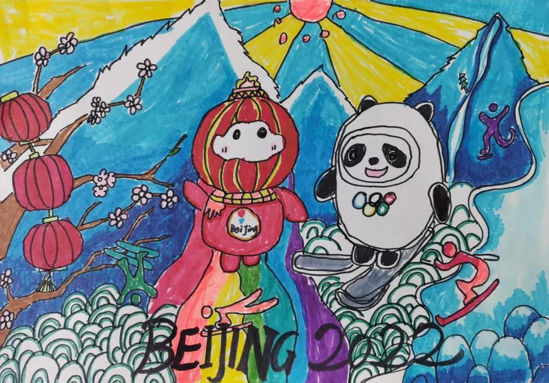 步骤1：我是一个热爱冰雪世间的小女生，幻想着能有艾莎公主一样神奇的魔法。这次的创作灵感来源于《冰雪奇缘》，碧蓝的冰山后有一轮红日，是希望的光芒，告诉人们无论困境逆境都不要放弃希望。同样这也是我们冬奥会运动员们的信念，本次的冬奥会，吉祥物和会徽作为画面的中心人物在为运动健儿加油助威，希望中国夺冠。