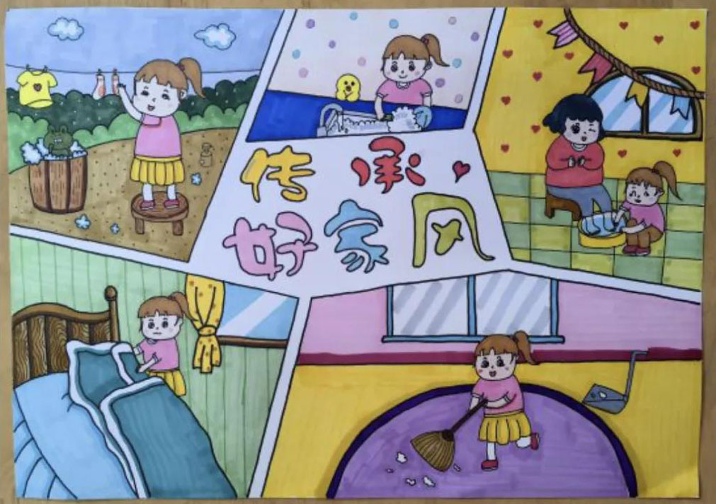传承好家风儿童绘画作品-图5