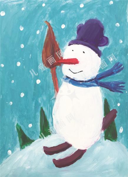 白白的雪人儿童画画