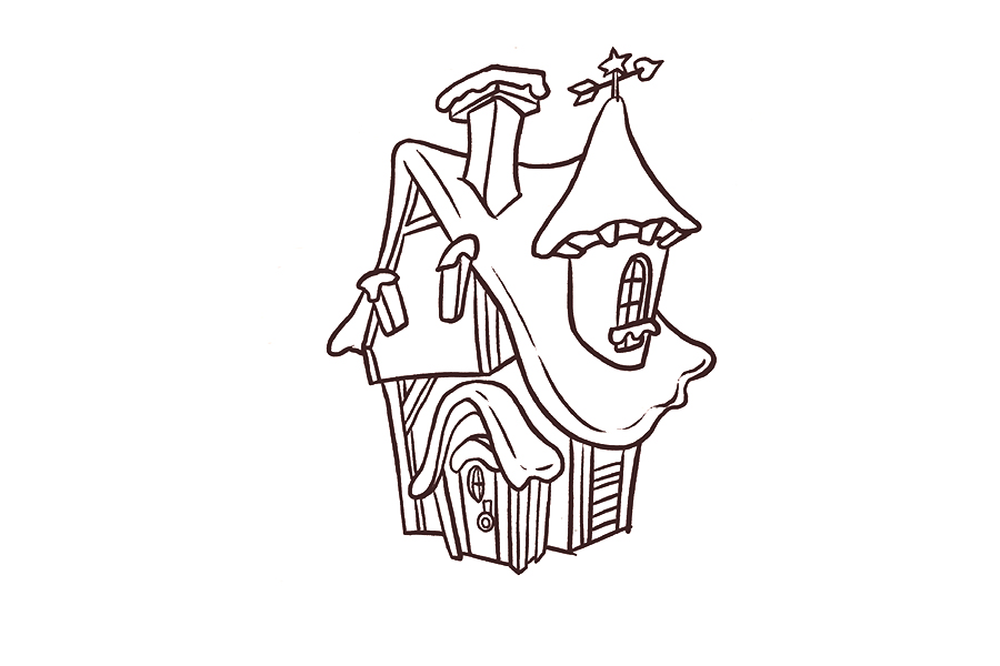 雪中的小木屋简笔画画法步骤-图6