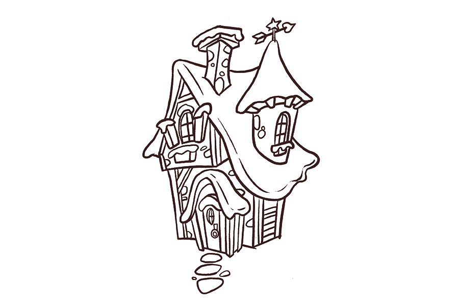 雪中的小木屋简笔画画法步骤-图7