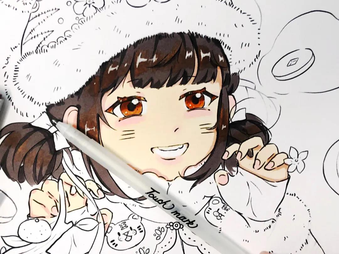 步骤3：可以用橘黄色叠加 让头发颜色丰富一些 加上标志H高光（有大有小）