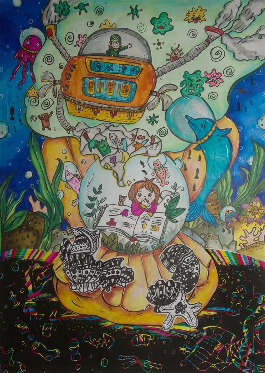 海洋垃圾清扫机儿童创意画-图5