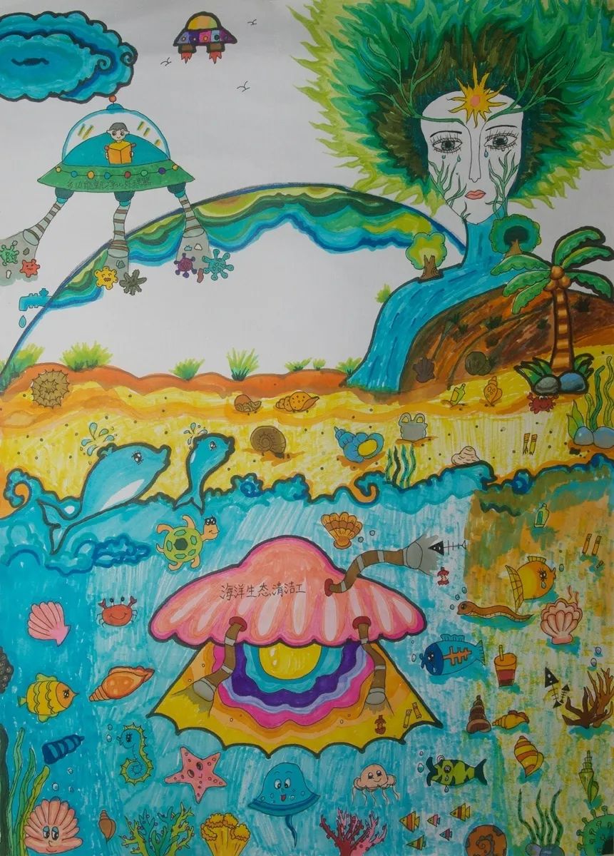 保护海洋生态主题儿童画-图8