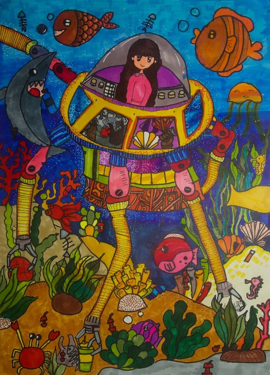 保护海洋生态主题儿童画-图9