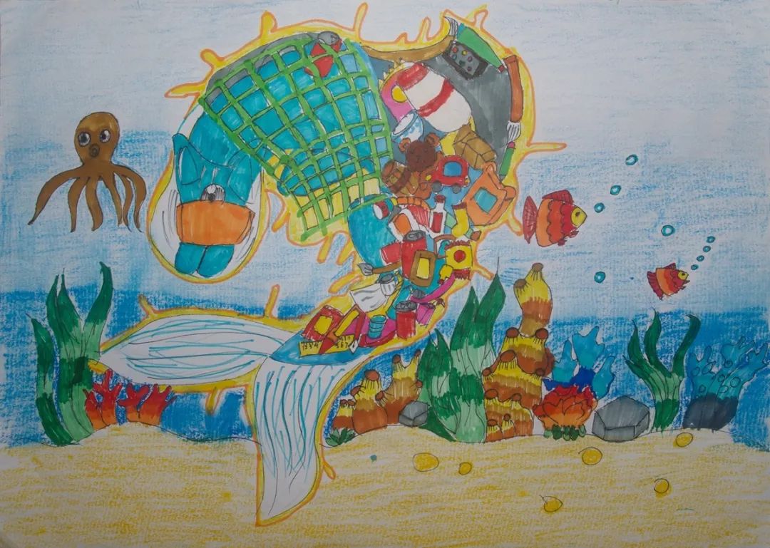 净化海洋主题儿童画-图1
