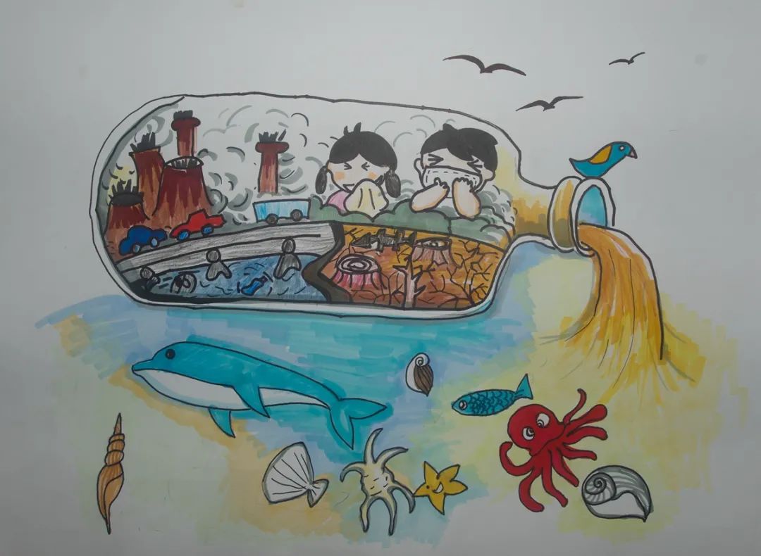 净化海洋主题儿童画-图8