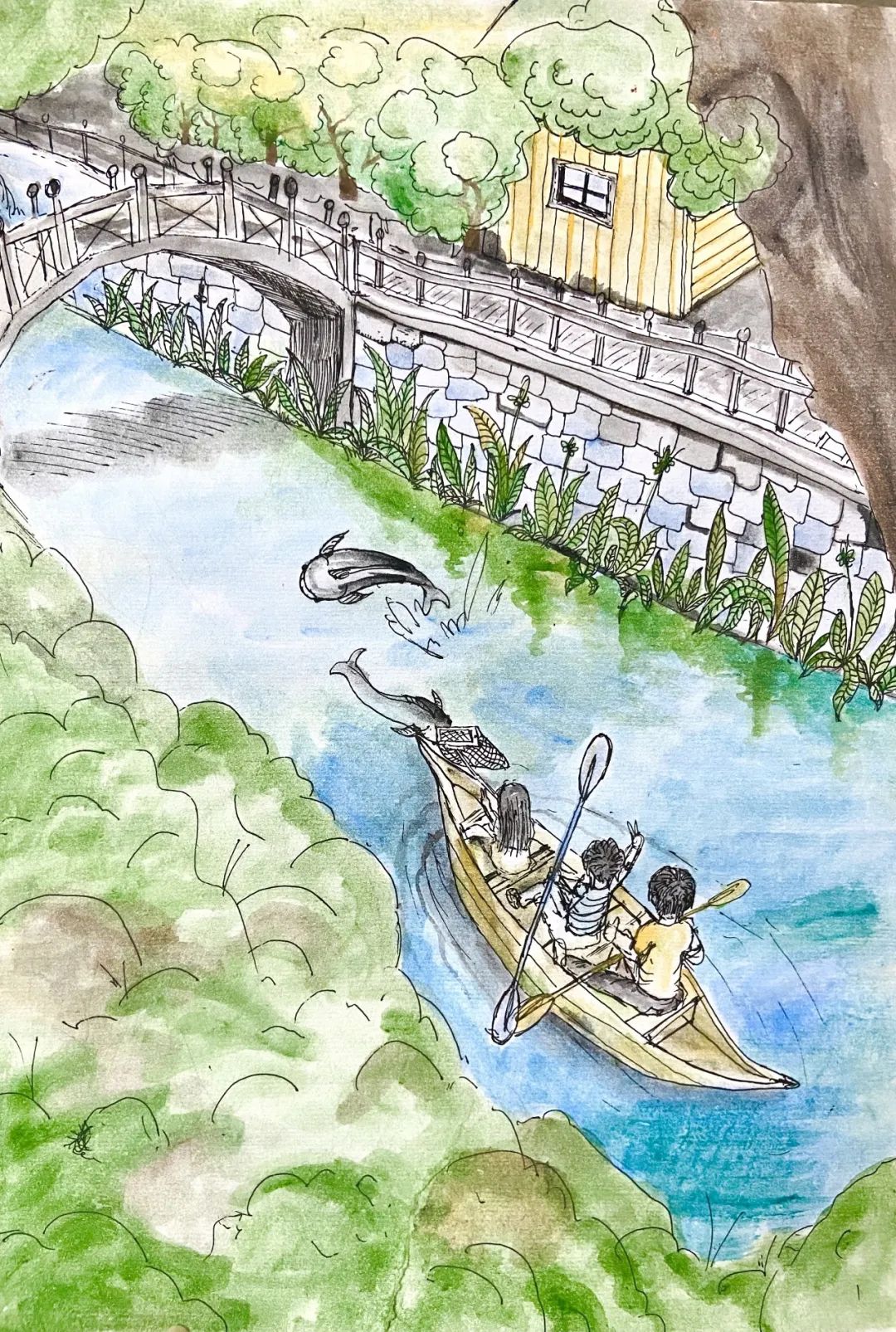 步骤5：《和爸爸妈妈去秋游》  我和爸爸妈妈去公园划船，真开心！