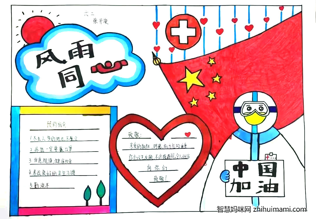 2022防疫有我主题手抄报绘画-图1