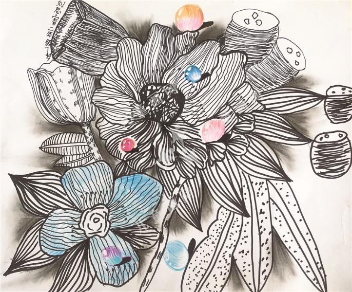 线描花朵画画儿童