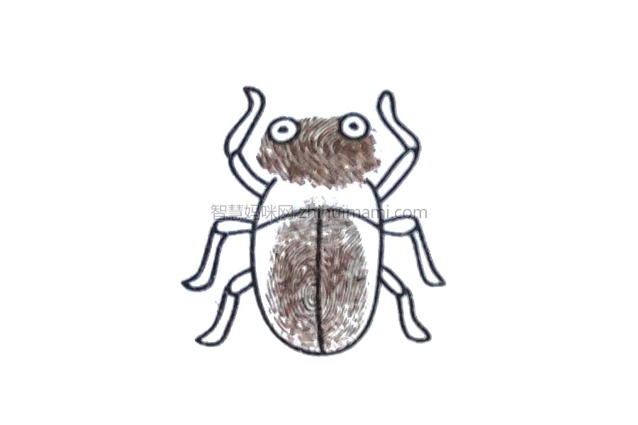 步骤4：接着画出天牛的六条腿。