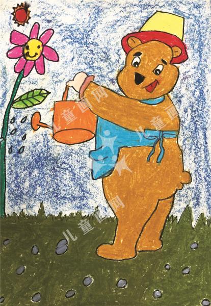 小熊浇花儿童绘画作品