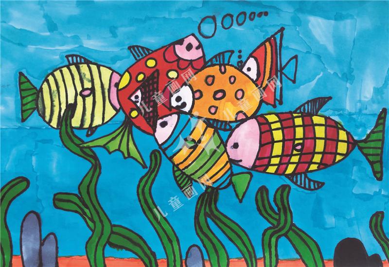 快乐的小鱼儿童手绘画