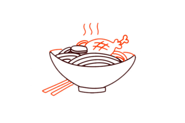 一碗香喷喷的鸡腿面简笔画-图3