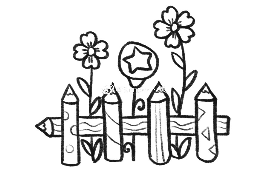 彩笔搭建的美丽花园简笔画画法-图7