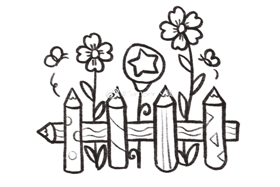 彩笔搭建的美丽花园简笔画画法-图8