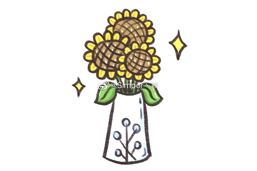 一瓶向日葵简笔画画法步骤