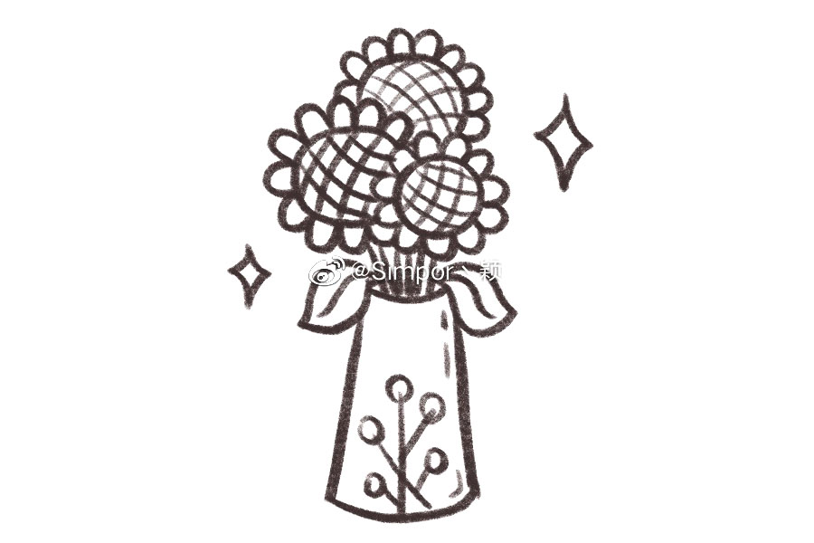 一瓶向日葵简笔画画法步骤-图8