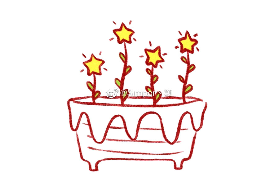 漂亮的星星植物盆栽简笔画-图8