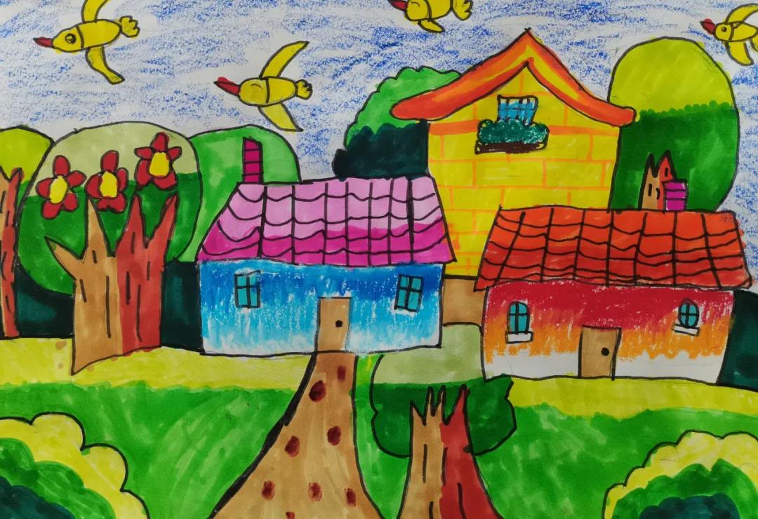 家乡的春天儿童绘画作品-图3