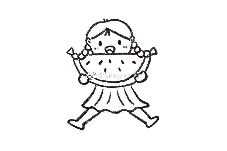 吃西瓜的小女孩简笔画-图7