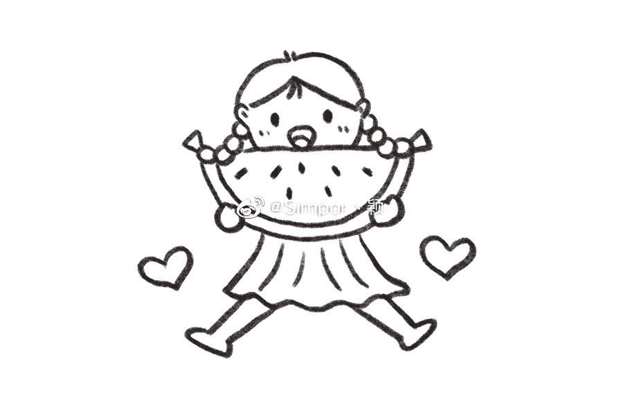 吃西瓜的小女孩简笔画-图8