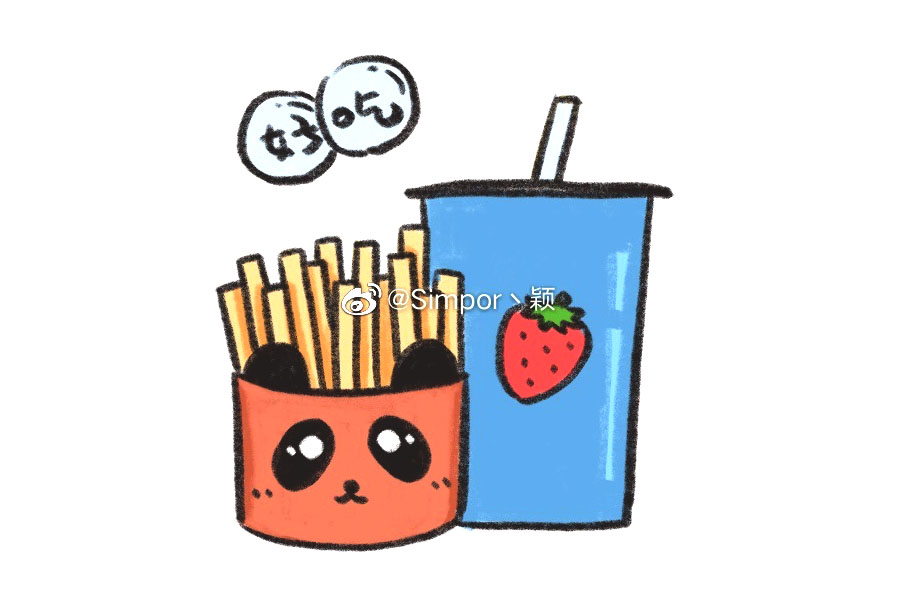 薯条配果汁简笔画