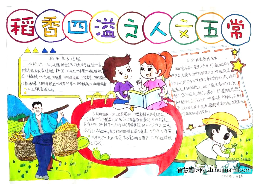 “稻香四溢 人文五常”主题手抄报绘画-图4