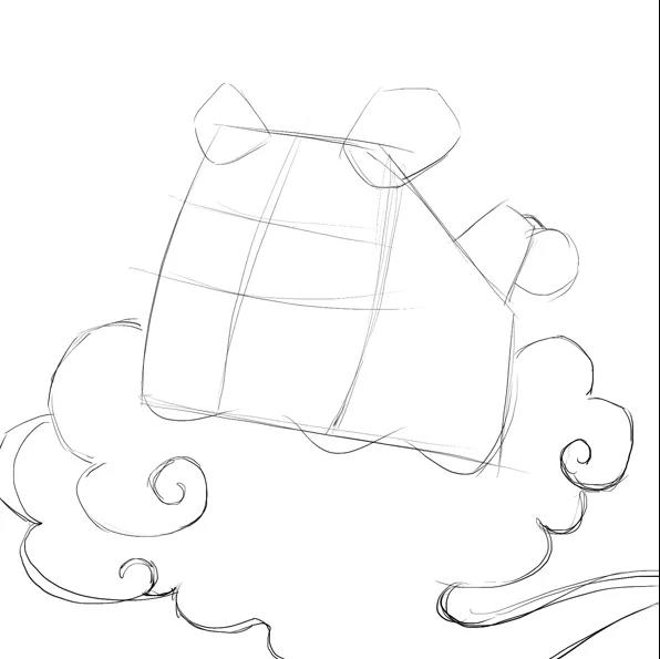 步骤1：首先我们用铅笔在画纸上勾勒出卡通老虎和云朵的基本形状。