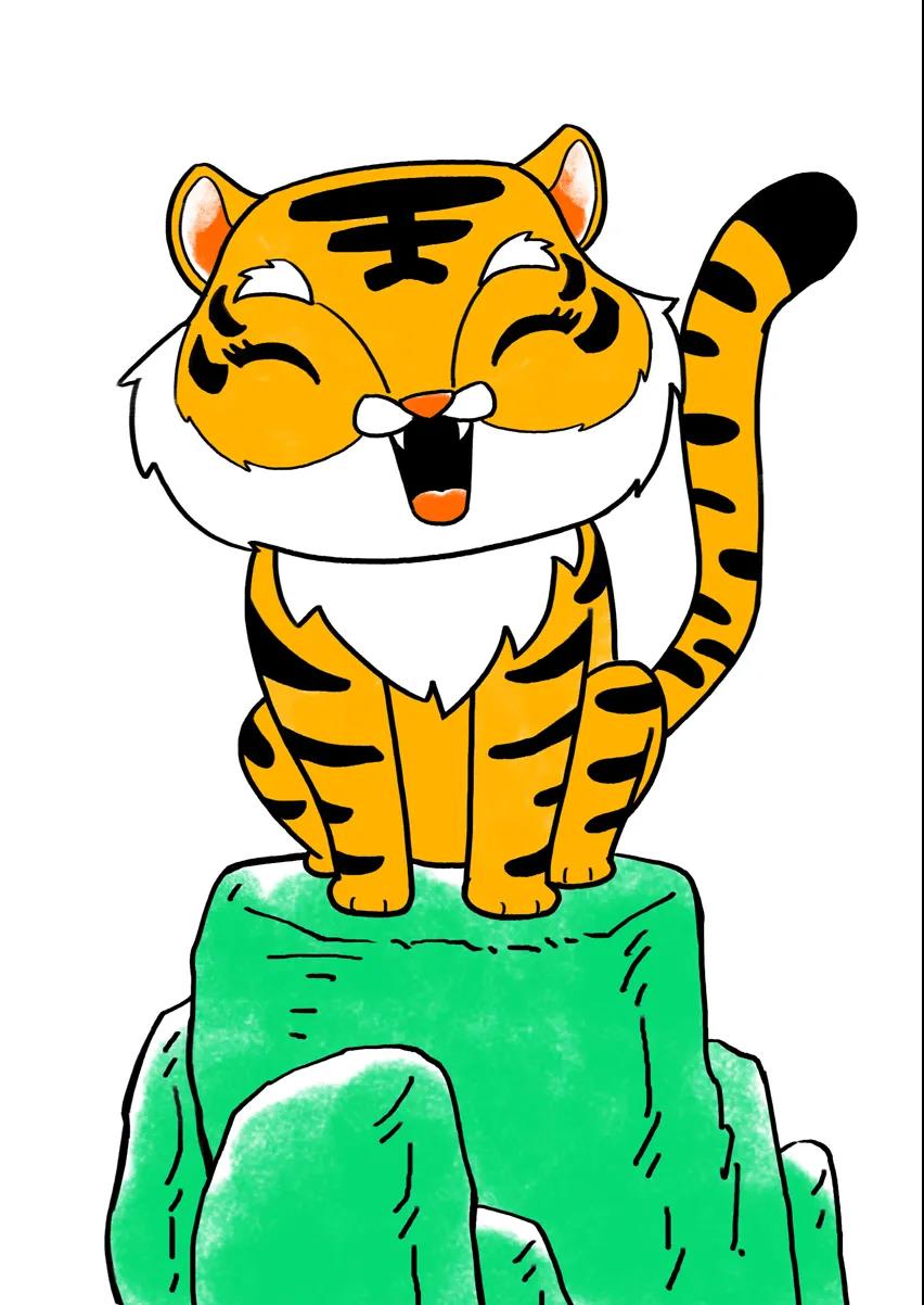 步骤4：给画面的主体——卡通老虎和山头上色。