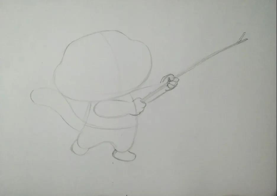 步骤1：首先我们用铅笔在画纸上勾勒出卡通老虎的基本形状。