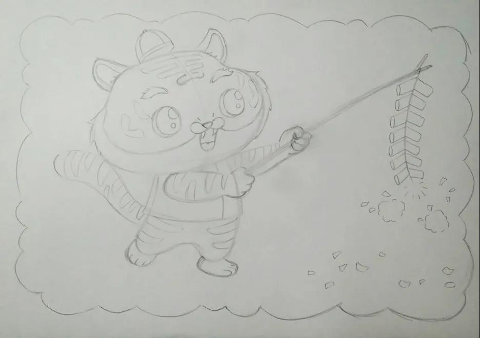 步骤2：在第一步骤的基础上，继续用铅笔完善画面细节。