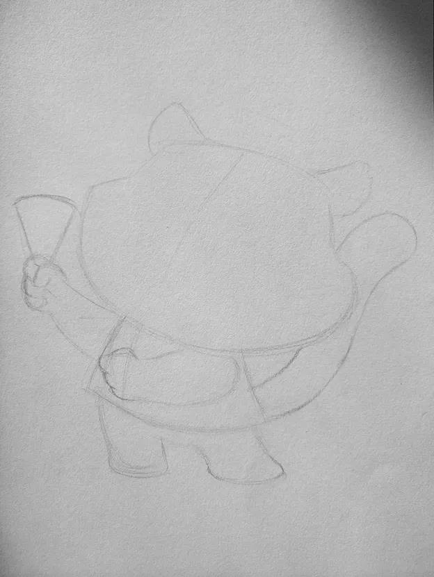 步骤1：首先我们用铅笔在画纸上勾勒出卡通老虎的基本形状。