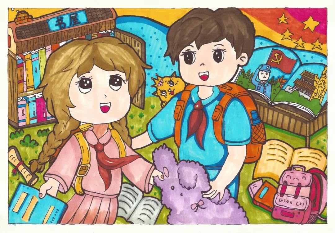 书香浸润童年儿童画-图1