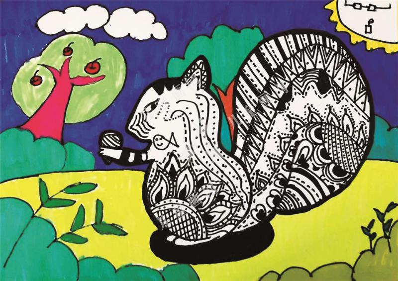 线描松鼠儿童手绘画