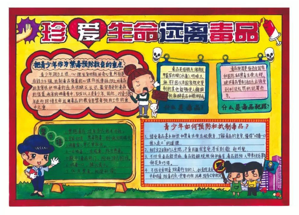 “健康人生，绿色无毒”手抄报一等奖-图1