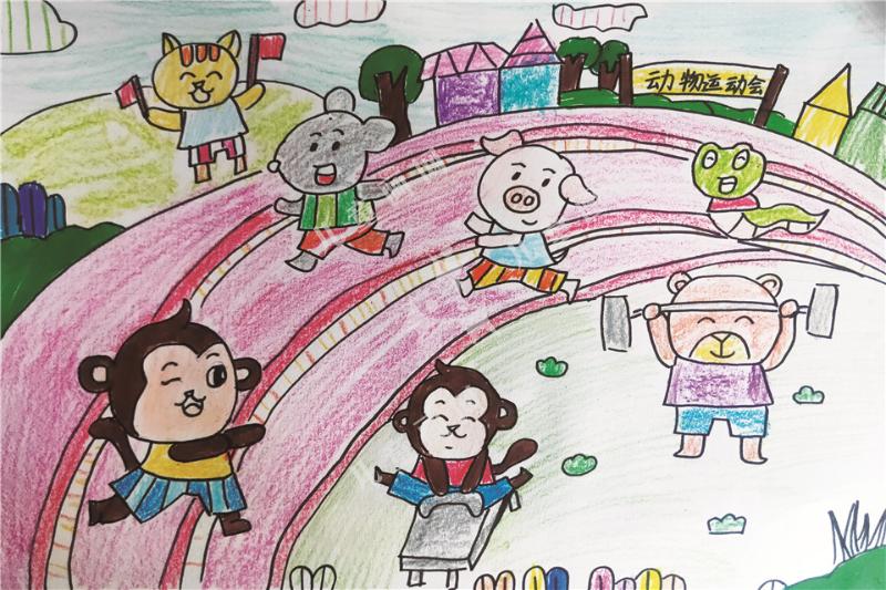 动物运动会儿童画画